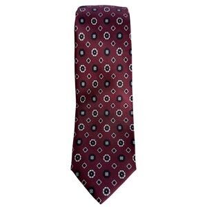 Hugo Boss Mens Silk Tie Maroon Red Geo Pattern NWT